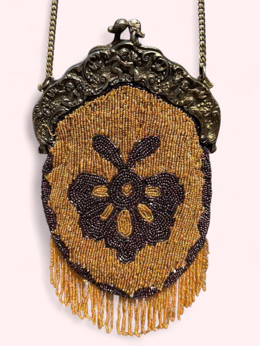 Vintage Christiana gold beaded evening bag